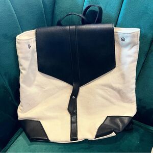 Deux Lux canvas and black faux leather mini backpack Minimal Classic Natural